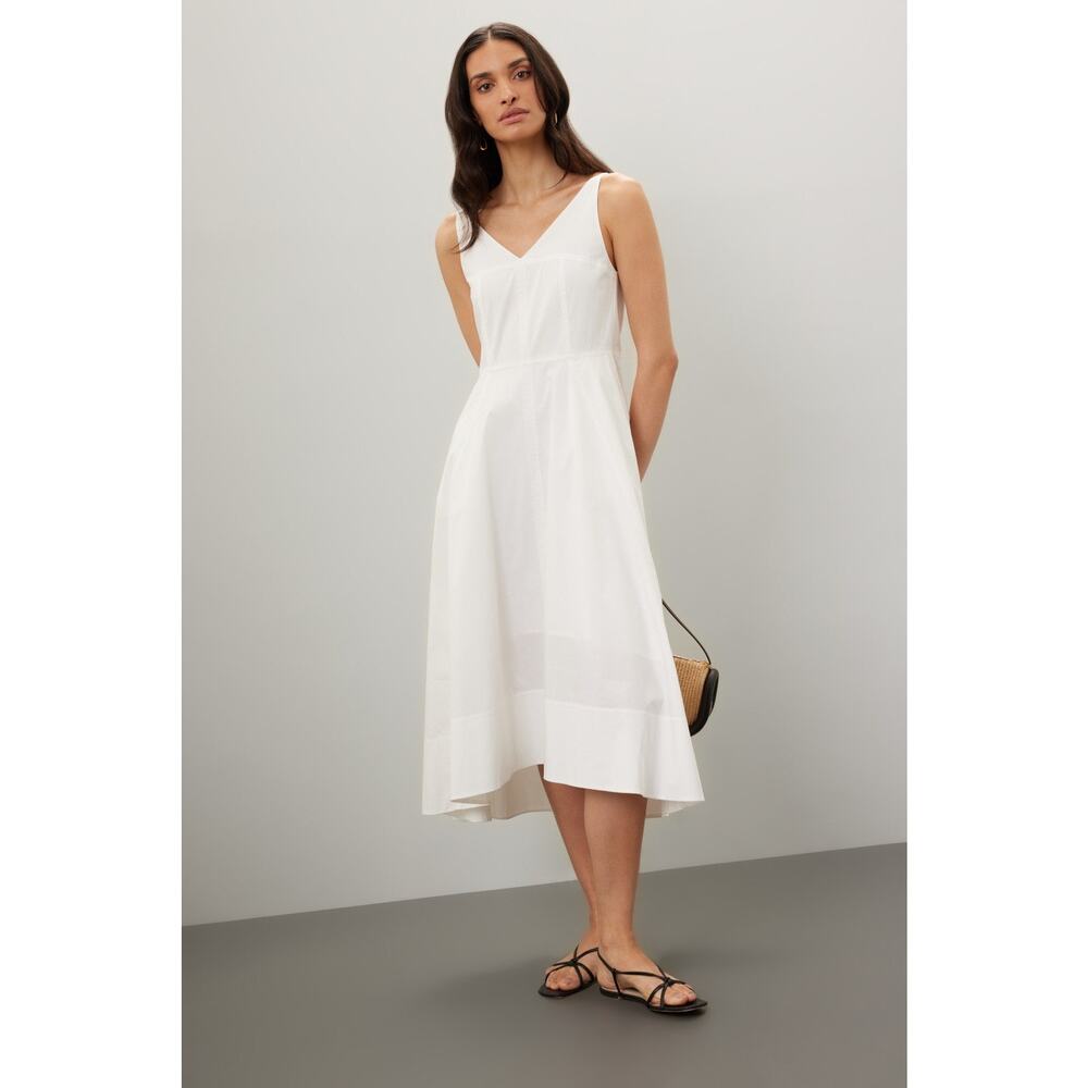 DUNST Women's White Flattering V-Neckline Skirt Flowy A-Line Maxi Dress Size XS